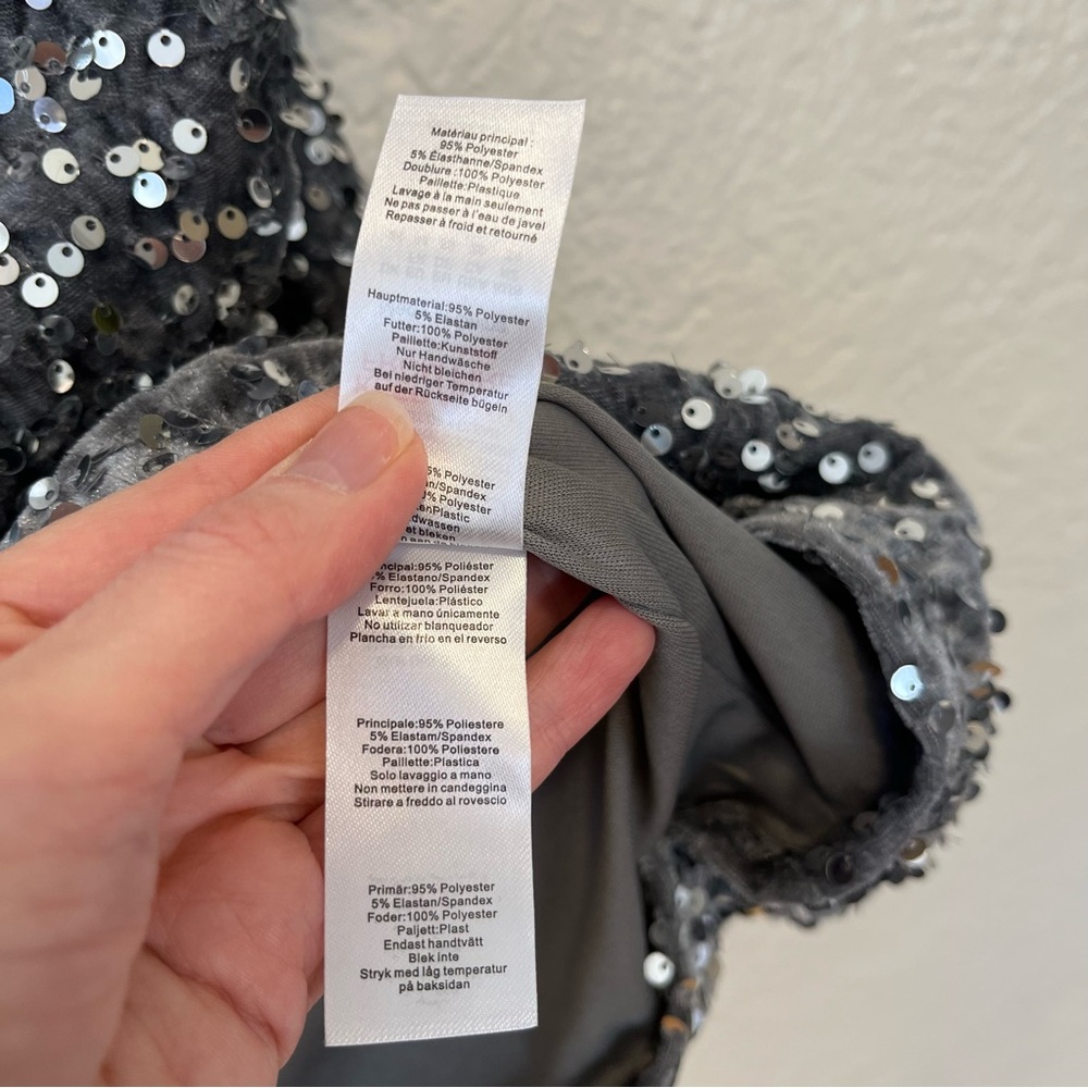 Pretty Little Thing Dress Gray Velour Velvet Sequin Party Plus 20 - Picture 7 of 8